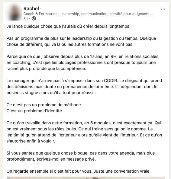 Le post d'annonce, anonymisé